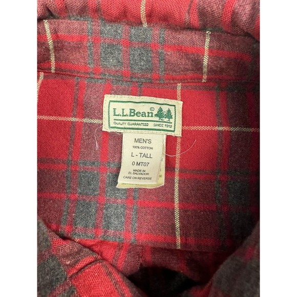 L.L. Bean Flannel Mens Large Heavyweight Red Blue Button Up Shirt Tall MT07 - Picture 2 of 10
